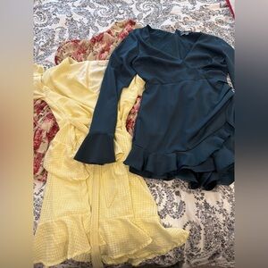 3 PC Bundle Small Yellow and Teal Ruffle Dresses/Romper